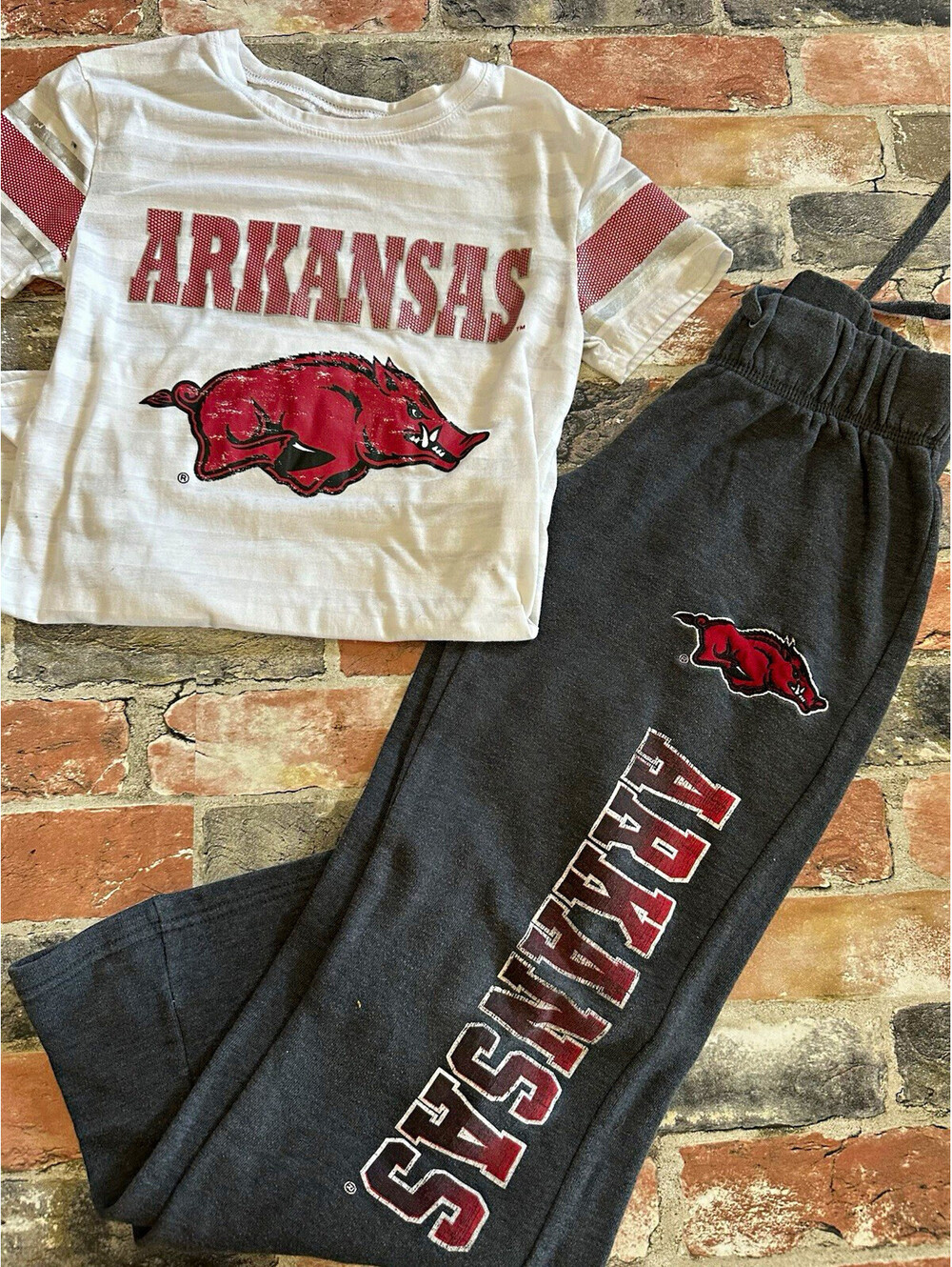 Arkansas Razorbacks 2-Piece Set White/Gray Size Youth Small